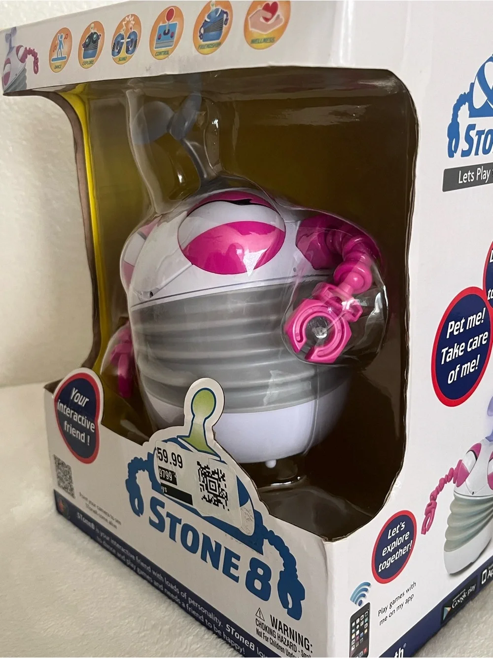 Interactive Kids Toy Stone 8 Robot - White & Pink